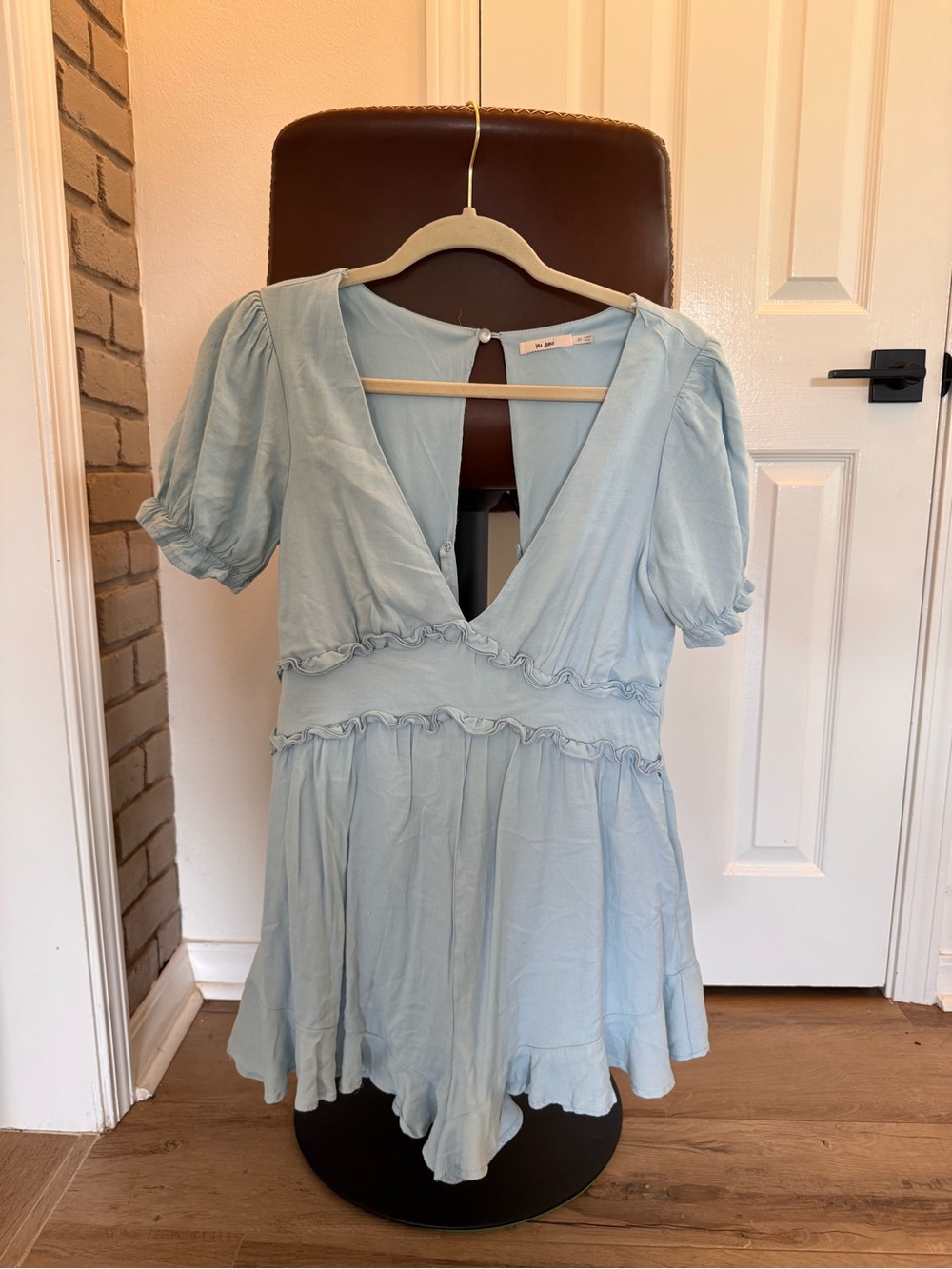 mi ami Light Blue Ruffle V-Neck Romper